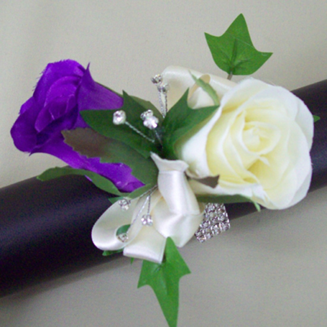 Rose and Diamante Wrist Corsage Artificial Flowers